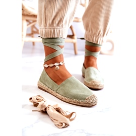 Green, tied suede espadrilles 1