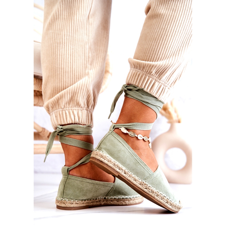 Green, tied suede espadrilles 4