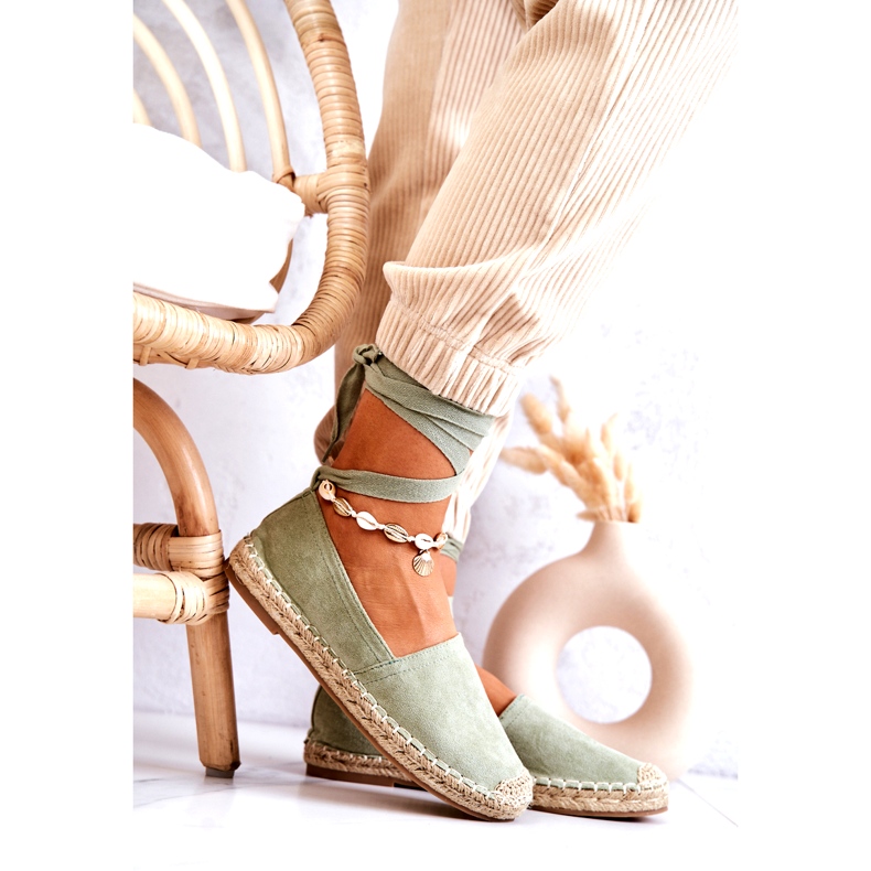 Green, tied suede espadrilles 5