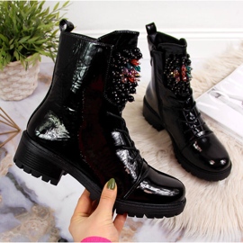 Women's boots with beads, insulated, patent black Jezzi RMR2071-15 2