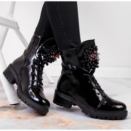 Women's boots with beads, insulated, patent black Jezzi RMR2071-15 1