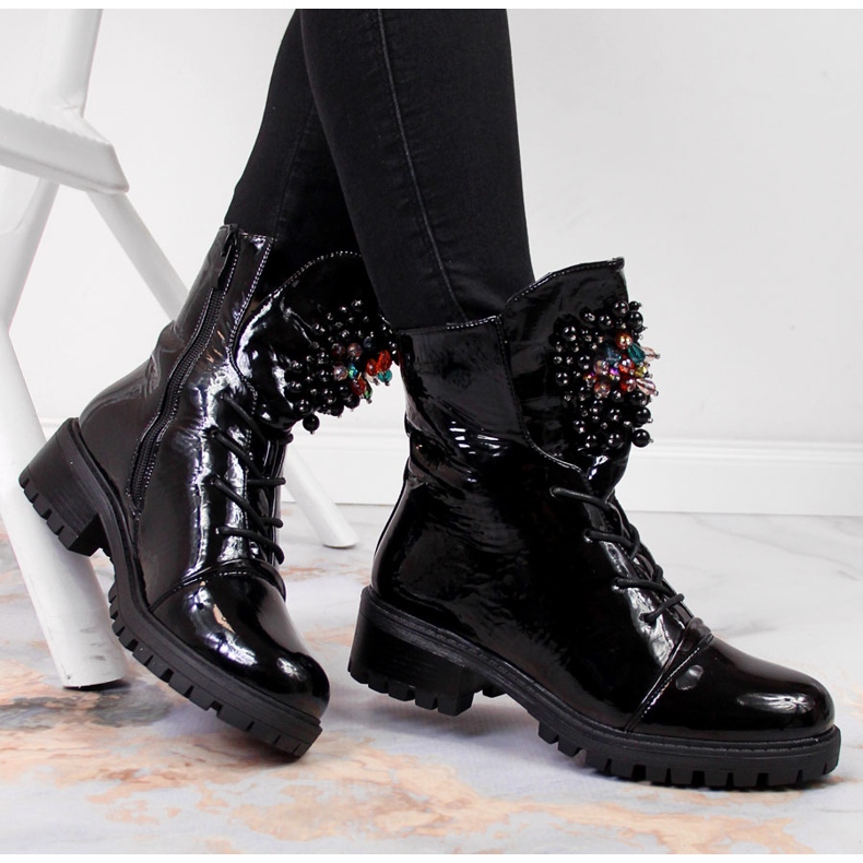 Women's boots with beads, insulated, patent black Jezzi RMR2071-15 1