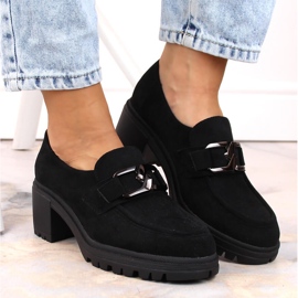 Black suede high heels with a chain Vinceza 10921 1