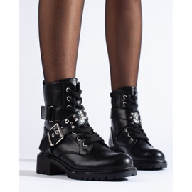 Shelovet women's work boots with a decorative belt black 2