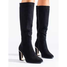 Black elegant suede high-heeled Shelovet boots 1
