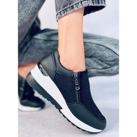 Women's shiny black wedge sports sneakers 3