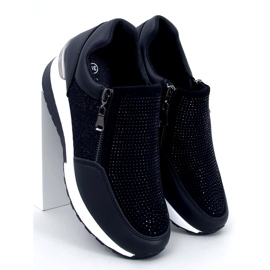 Women's shiny black wedge sports sneakers 2