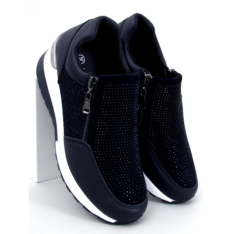 Women's shiny black wedge sports sneakers 2