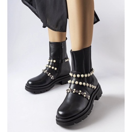 Black ankle boots decorated with Callicratide pearls 1 Black ankle boots decorated with Callicratide pearls 1