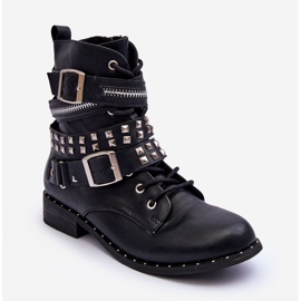 LU BOO Children's Ankle Boots With Studs, Zipper, and Buckles, Black 1