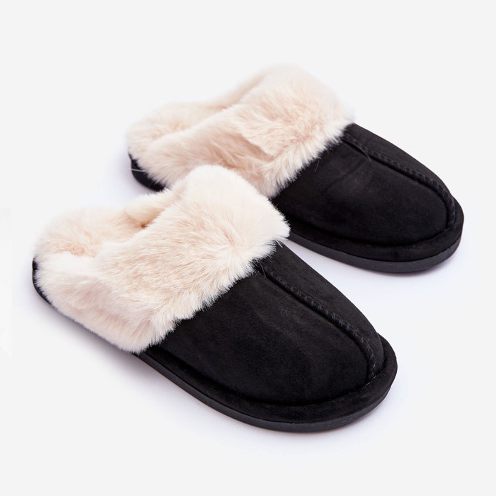 FB3 Women's Slippers Flip-Flops with Fur Black Pinky 1 FB3 Women's Slippers Flip-Flops with Fur Black Pinky 1