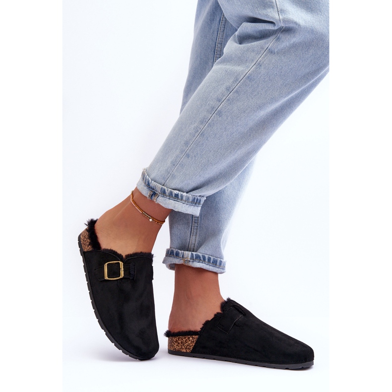 FB2 Women's Suede Flip-Flops With Fur Black Haidamia 2
