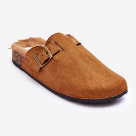 Women's Suede Flip-Flops With Fur, Brown Haidamia 1