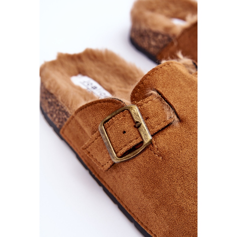 Women's Suede Flip-Flops With Fur, Brown Haidamia 2
