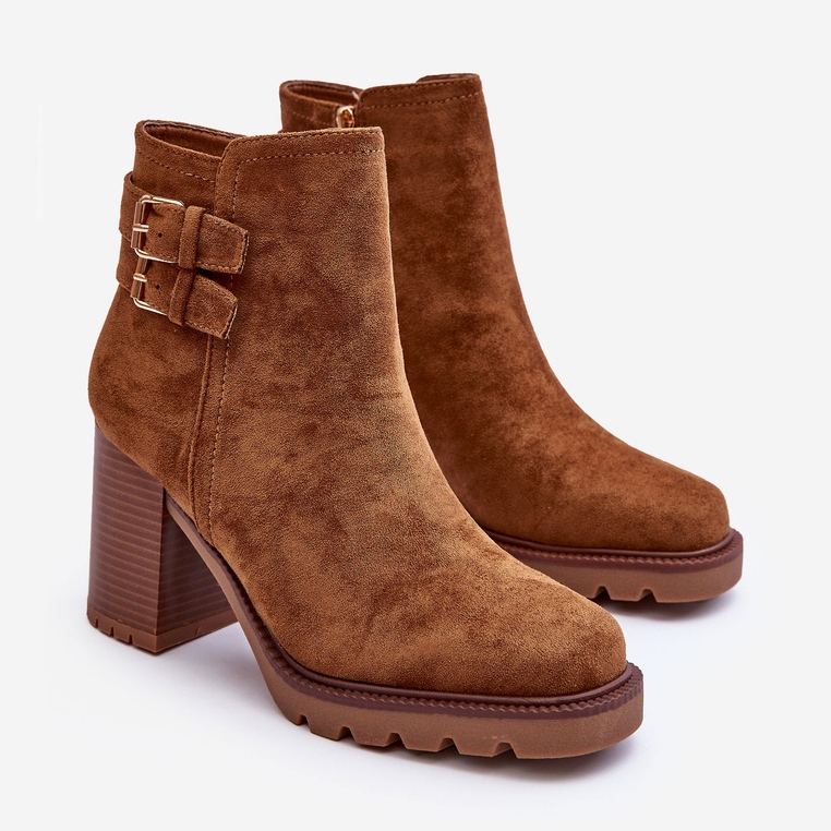 Suede High Heel Boots Brown Makeline 1