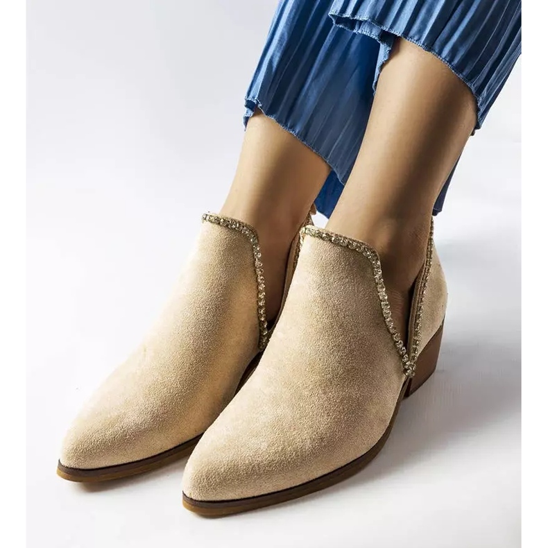 Beige ankle boots decorated with Ditten rhinestones 1