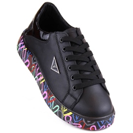 Black leather women's shoes on a colorful platform Filippo DP4480 1