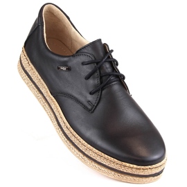 Comfortable women's leather shoes on a black platform, Helios 380.011 beige 1