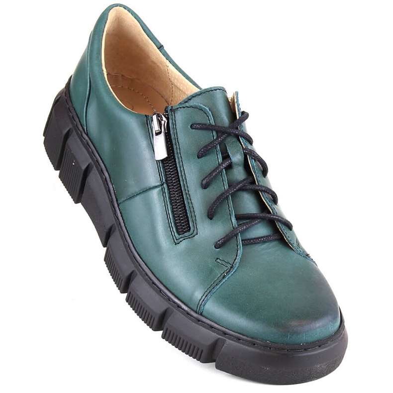 Comfortable women's leather shoes on the platform, green Helios 413.56 1