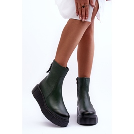 Lemar Women's Leather Boots On The Platform Green Jenefer 1