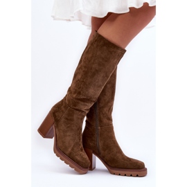 FJ1 Virdana Olive Suede Boots With Massive Heels green 1