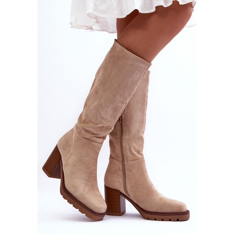 Virdana Beige Suede Boots with Massive Heels 1