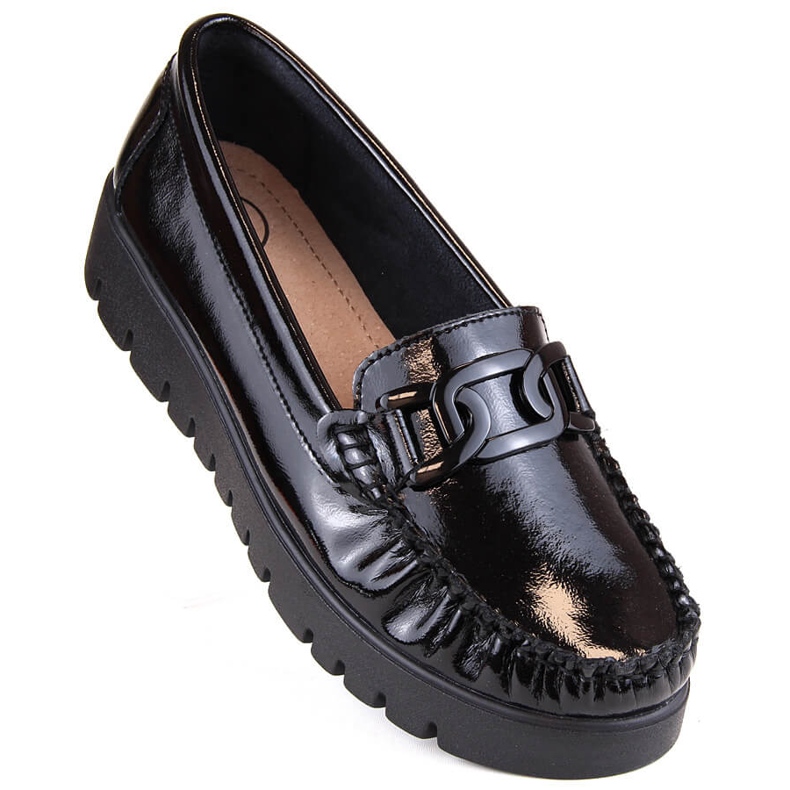 Black patent leather women's loafers on the platform Filippo DP3334 1