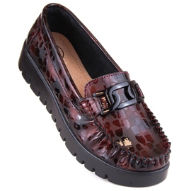 Leather shoes, women's moccasins on the burgundy platform Filippo DP3334 black 1