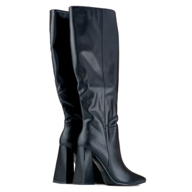 Black high-heeled boots made of eco-leather 1