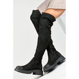 Black over-the-knee boots with an elastic upper 2