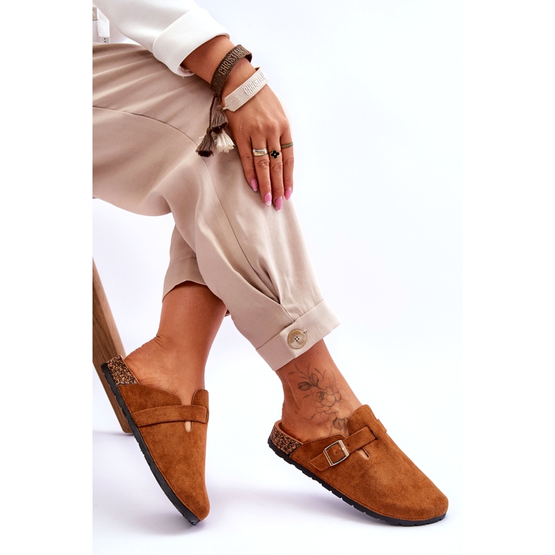 Suede Flip-Flops On a Camel Cork Platform brown 2