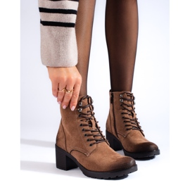 W. Potocki Lace-up women's Potocki high-heeled boots made of ecological suede brown 2