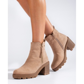Suede beige ankle boots with a wide heel by Vinceza 1