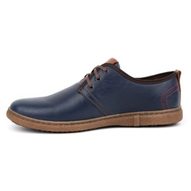 Kampol Men's casual leather shoes 22KAM, navy blue 1