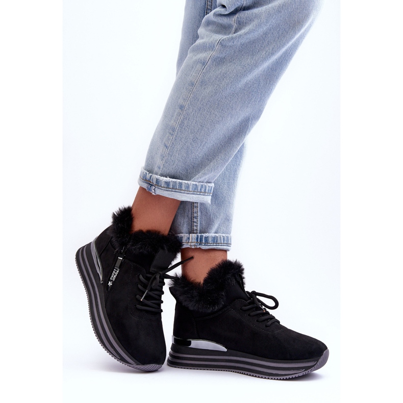 FB3 Black Jamarie Platform Sports Shoes With Fur 2 FB3 Black Jamarie Platform Sports Shoes With Fur 2