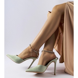 Green claude high-heeled flip-flops with rhinestones 2