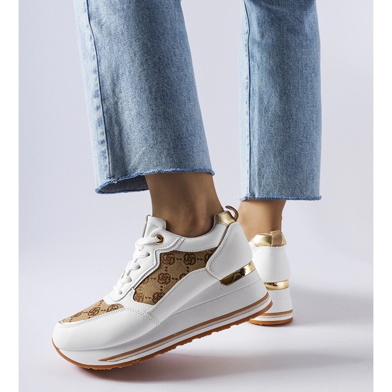 Inna White wedge sneakers with a Rouxi print 1