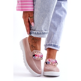 Women's Slip-On Sneakers With Decoration, Pink 4