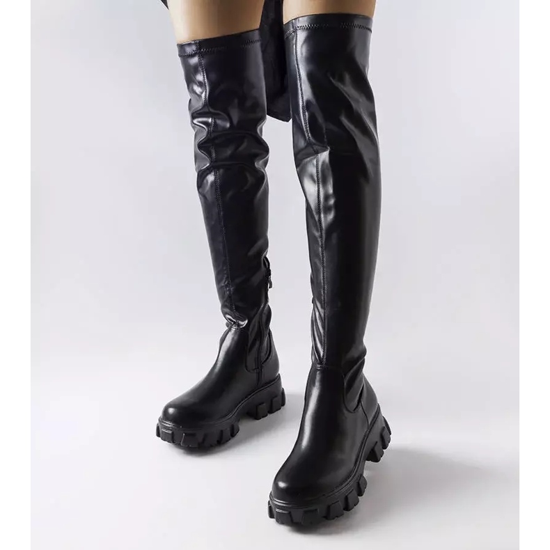 Black over-the-knee boots in eco-leather from Matthijs 1