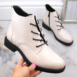 Ladies' patent insulated boots, beige, Vinceza 58166 1