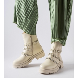 Beige ankle boots decorated with Callicratide pearls 1 Beige ankle boots decorated with Callicratide pearls 1