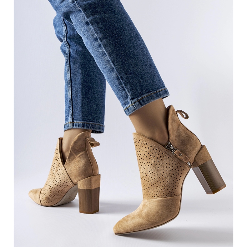 Beige openwork ankle boots from Saurel 1