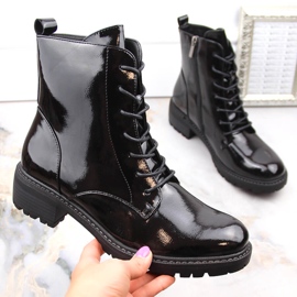 Women's patent leather insulated boots, black Vinceza 10662 1