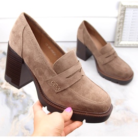 Women's suede shoes on a high heel and platform, beige Vinceza 58105 1