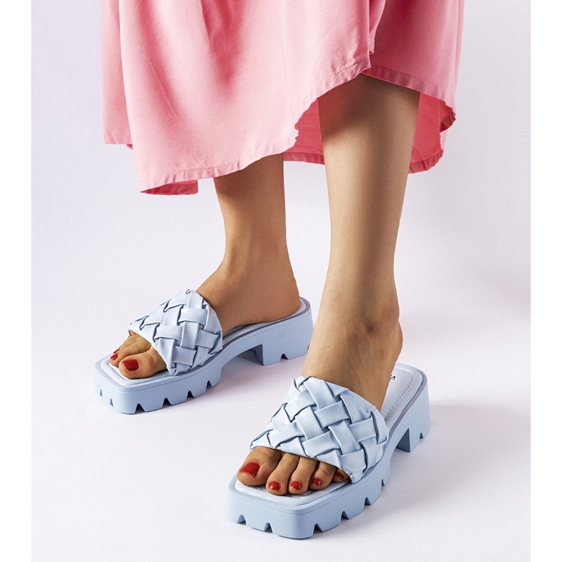 Blue flip-flops with a Lora tractor sole 1