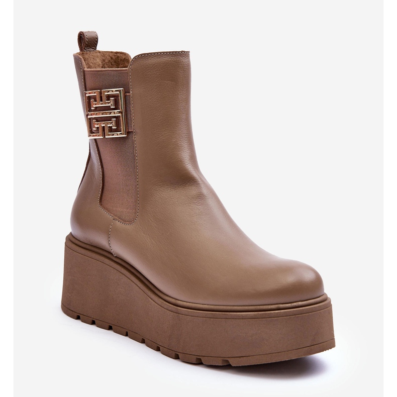 Lemar Women's Leather Ankle Boots on a Massive Platform, Dark Beige Savira 1 Lemar Women's Leather Ankle Boots on a Massive Platform, Dark Beige Savira 1