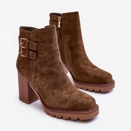 Suede High Heel Boots Olive Makeline brown 2 Suede High Heel Boots Olive Makeline brown 2