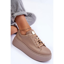 Leather Sports Shoes on the Platform Maciejka 06191-04 Beige 2