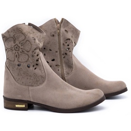 Olivier Comfortable dark beige openwork boots 2