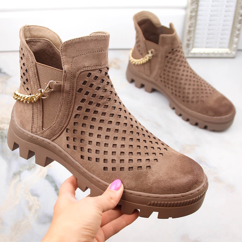 Women's suede brown worker boots Potocki 12028 beige 1